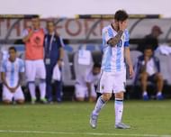 EAST RUTHERFORD, NJ - JUNE 26:  Lionel Messi #10 of Argentina reacts after he missed a penalty kick against Chile during the Copa America Centenario Championship match at MetLife Stadium on June 26, 2016 in East Rutherford, New Jersey.Chile defeated Argentina 0-0 with the 4-2 win in the shootout.  (Photo by Elsa/Getty Images)
